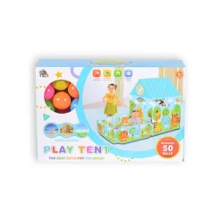 Moni 2 in 1 Kinderspielzelt Zoo 995-5001E, Bällebad, 50 Spielbälle, Stofftüren blau