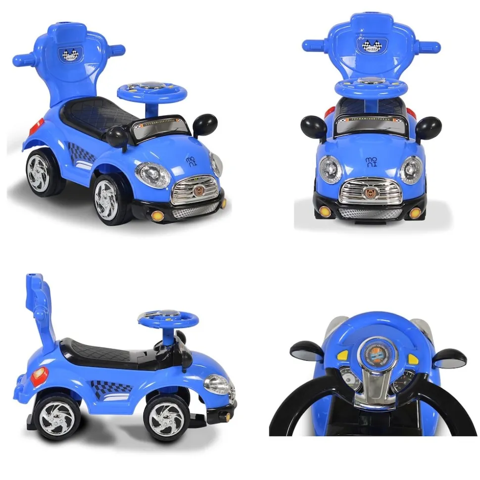 Moni 3 in 1 Rutschauto Paradies K401-3 Musik Schiebestange Sonnendach Fußstützen blau