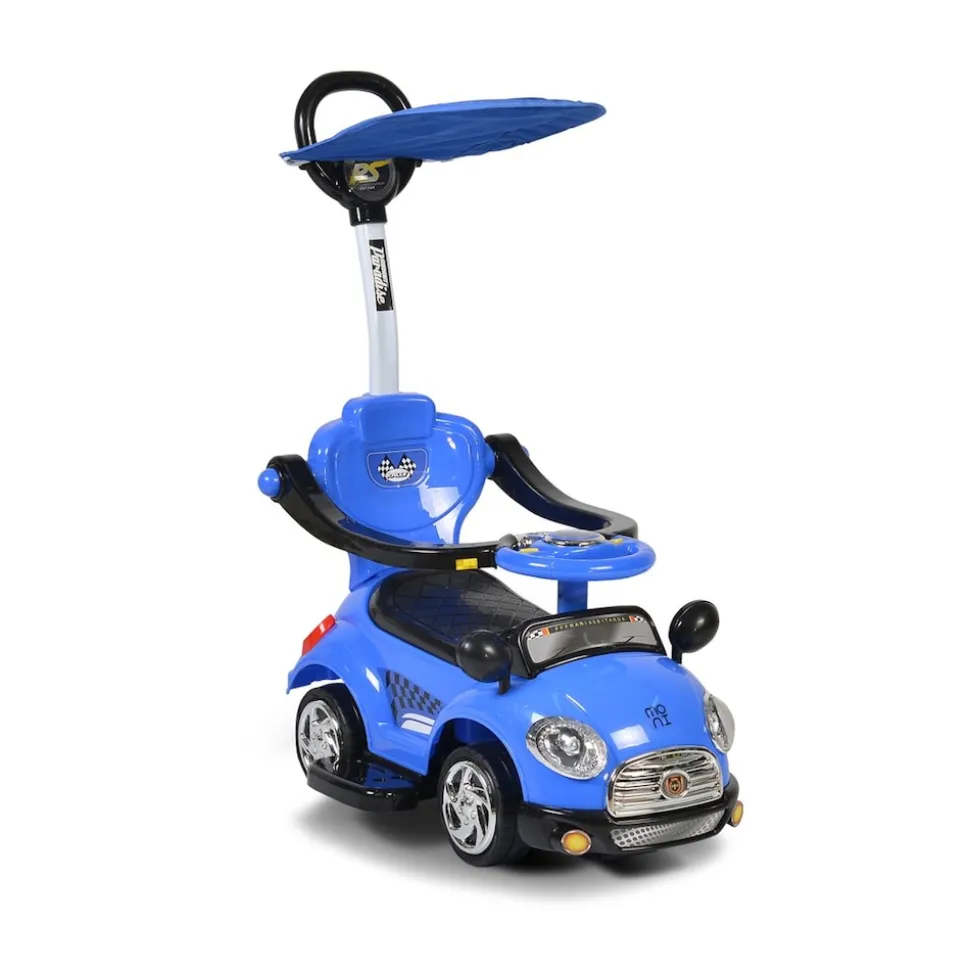 Moni 3 in 1 Rutschauto Paradies K401-3 Musik Schiebestange Sonnendach Fußstützen blau