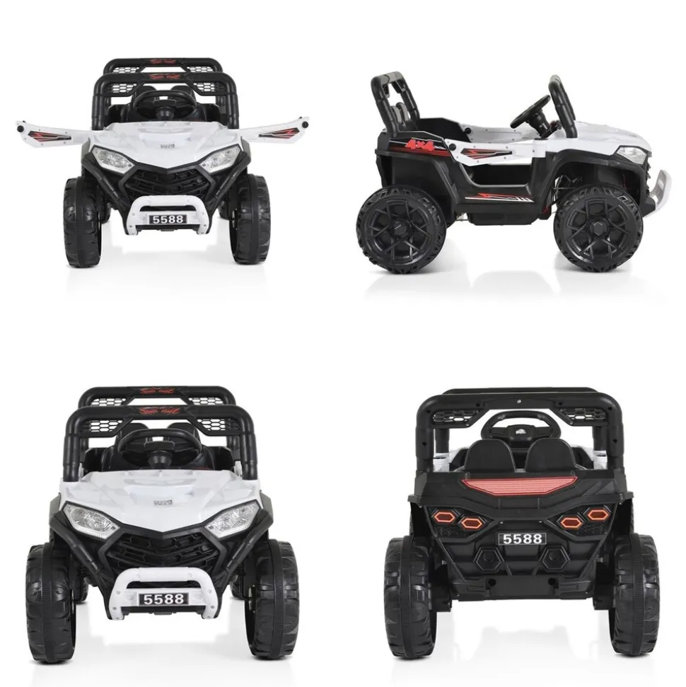 Moni Kinder Elektroauto Buggy UTV 5588 Fernbedienung MP3 Gurt 2 Motoren Lichter weiß
