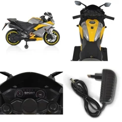 Moni Kinder Elektromotorrad Motocross MP3-Funktion Bluetooth Stützräder Lichter grau