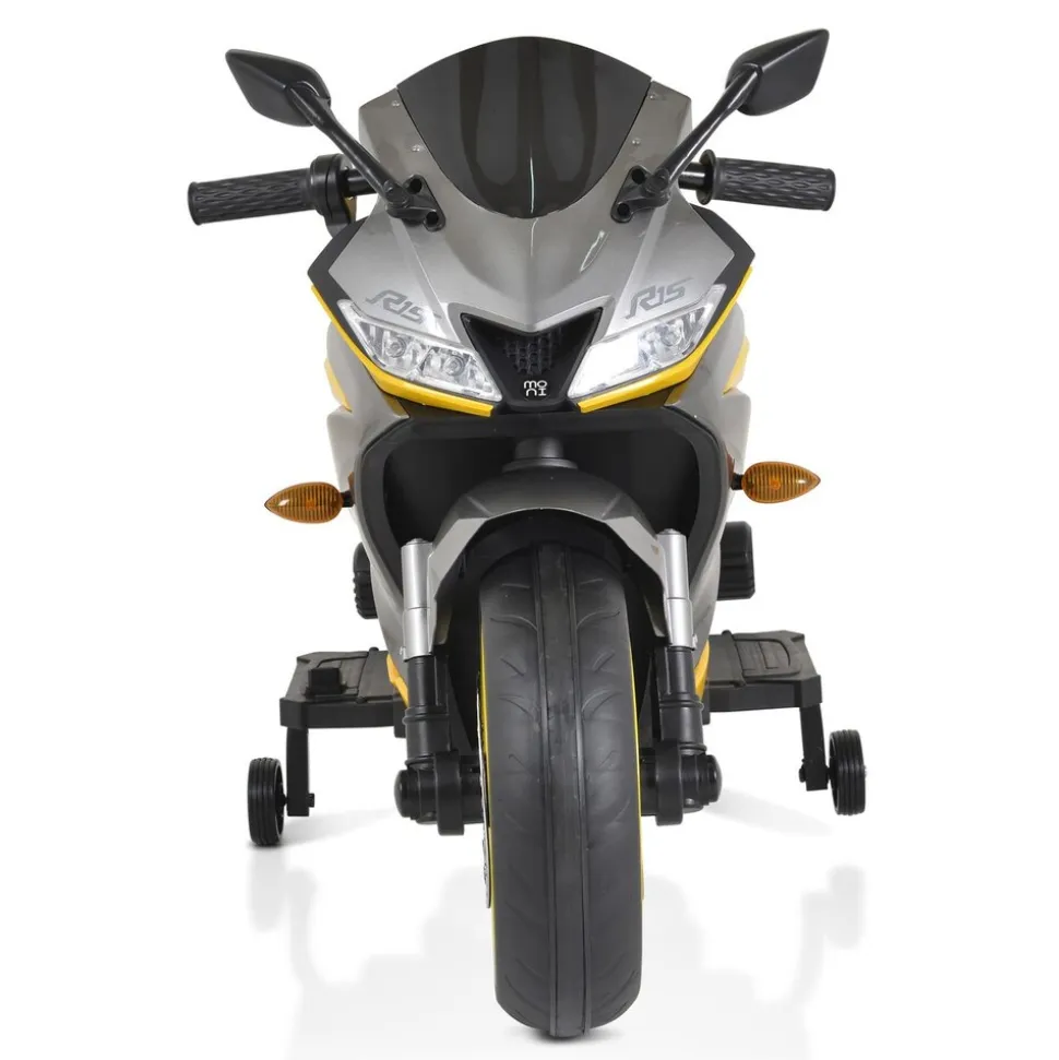 Moni Kinder Elektromotorrad Motocross MP3-Funktion Bluetooth Stützräder Lichter grau
