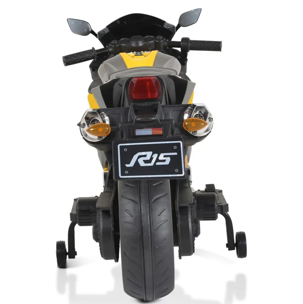 Moni Kinder Elektromotorrad Motocross MP3-Funktion Bluetooth Stützräder Lichter grau