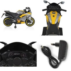 Moni Kinder Elektromotorrad Motocross MP3-Funktion Bluetooth Stützräder Lichter grau