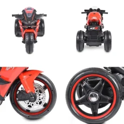 Moni Kinder Elektromotorrad Ninja, drei Kunststoffräder, LED-Beleuchtung, Mp3 rot