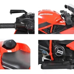 Moni Kinder Elektromotorrad Ninja, drei Kunststoffräder, LED-Beleuchtung, Mp3 rot