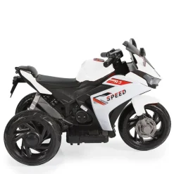 Moni Kinder Elektromotorrad Hurricane drei Räder, Musikfunktion, Rückwärtsgang weiß