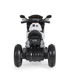 Moni Kinder Elektromotorrad Hurricane drei Räder, Musikfunktion, Rückwärtsgang weiß
