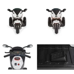 Moni Kinder Elektromotorrad Hurricane drei Räder, Musikfunktion, Rückwärtsgang weiß