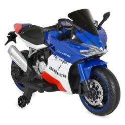 Moni Kinder Elektromotorrad Surfer Stützräder Fußstütze Bluetooth MP3-Ausgang blau