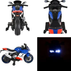 Moni Kinder Elektromotorrad Surfer Stützräder Fußstütze Bluetooth MP3-Ausgang blau