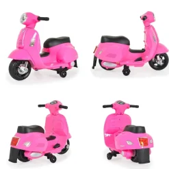Moni Kinder Elektromotorrad Vespa GTS Super Sport, Roller, Frontleuchten, Hupe pink