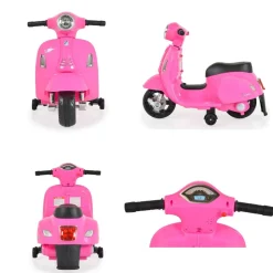 Moni Kinder Elektromotorrad Vespa GTS Super Sport, Roller, Frontleuchten, Hupe pink