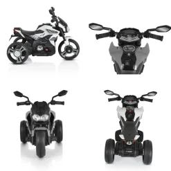 Moni Kinder Elektromotorrad Colombo Scheinwerfer, zwei Motoren, MP3, bis 7 km/h weiß uni