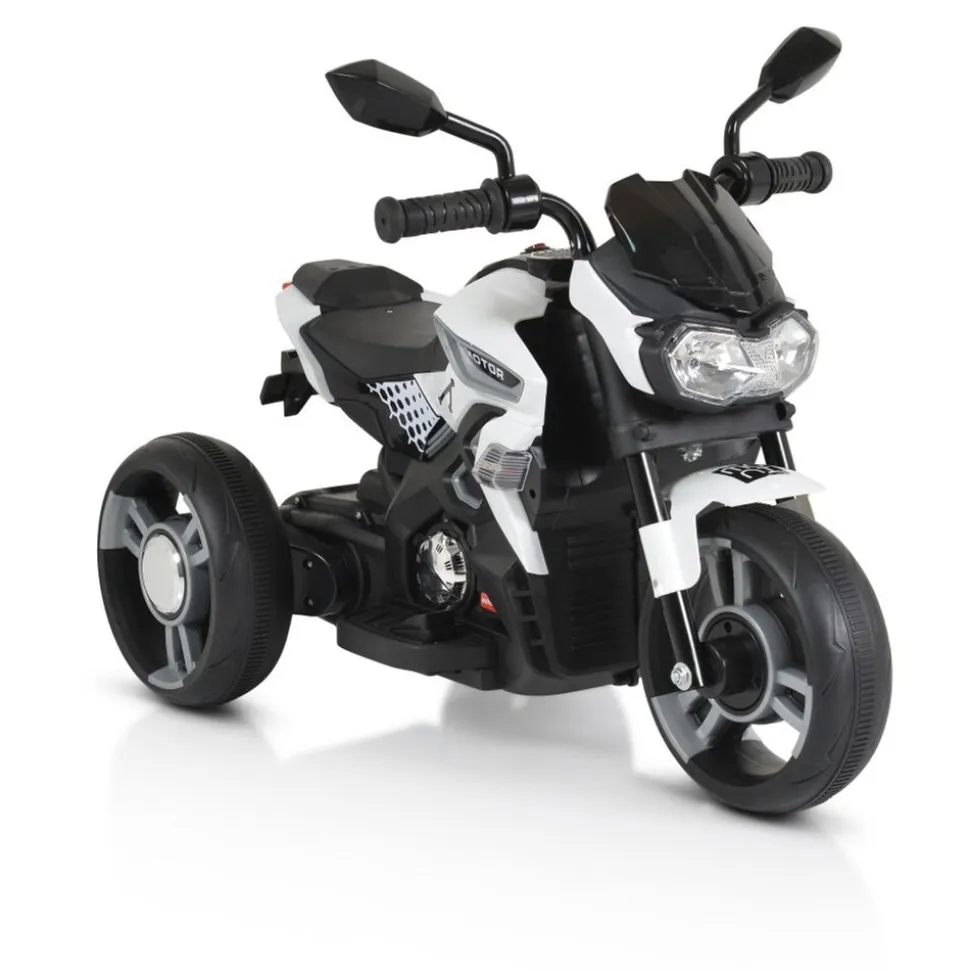 Moni Kinder Elektromotorrad Colombo Scheinwerfer, zwei Motoren, MP3, bis 7 km/h weiß uni