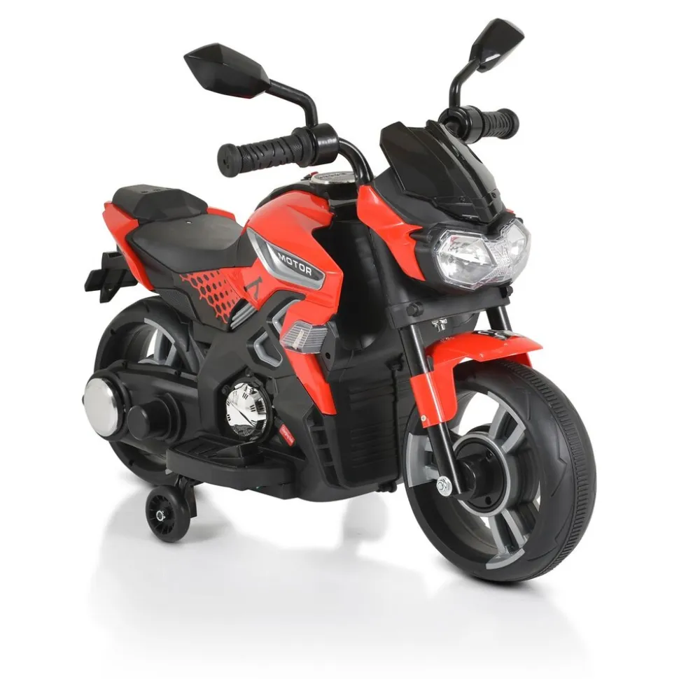 Moni Kinder Elektromotorrad Houston 1188F Musik, MP3, Scheinwerfer, Stützräder rot