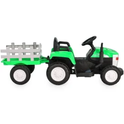 Moni Kinder Elektrotraktor Dallas mit Anhänger, Fernbedienung, Musik, Lichter grün