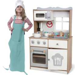 Moni Kinderküche 7253 aus Holz 93,5 cm Spülbecken, Herd, Mikrowelle, Uhr, 14-tlg braun