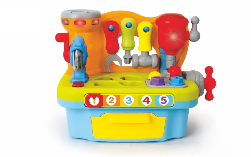 Moni Kinder-Miniwerkstatt Kinderwerkzeug Musik Licht Schrauben Formsortierspiel bunt