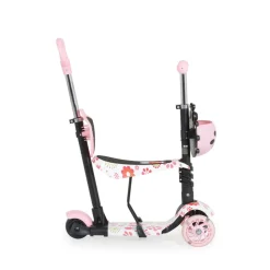 Moni Kinderroller Lollipop 3 in 1 Schiebestange, Sitz, PU-Vorderräder mit LED rosa