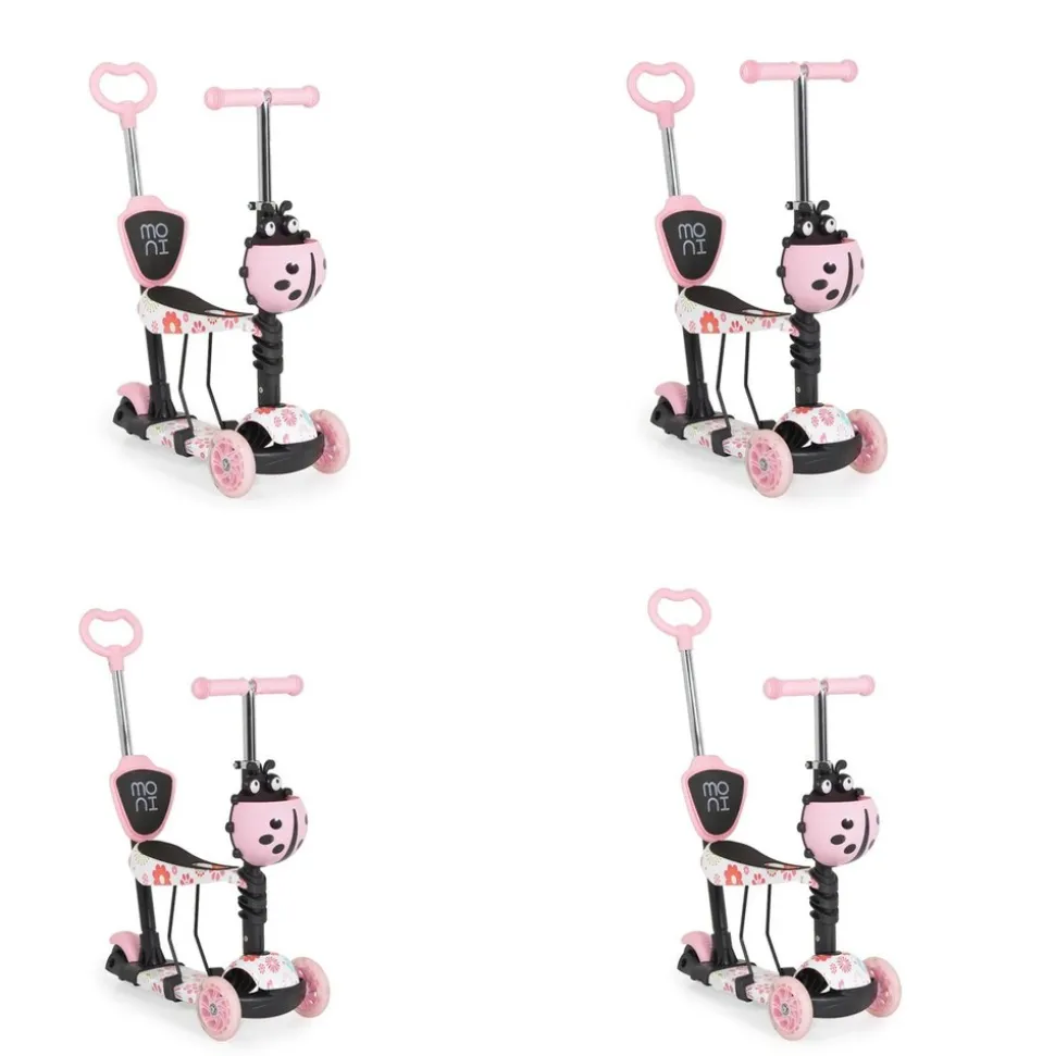 Moni Kinderroller Lollipop 3 in 1 Schiebestange, Sitz, PU-Vorderräder mit LED rosa