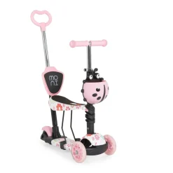 Moni Kinderroller Lollipop 3 in 1 Schiebestange, Sitz, PU-Vorderräder mit LED rosa