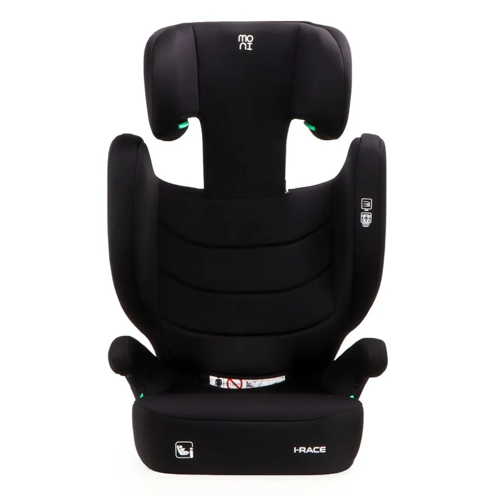 Moni Kindersitz i-Race i-Size 100-150 cm Isofix Rückenlehne abnehmbar Kopfstütze schwarz