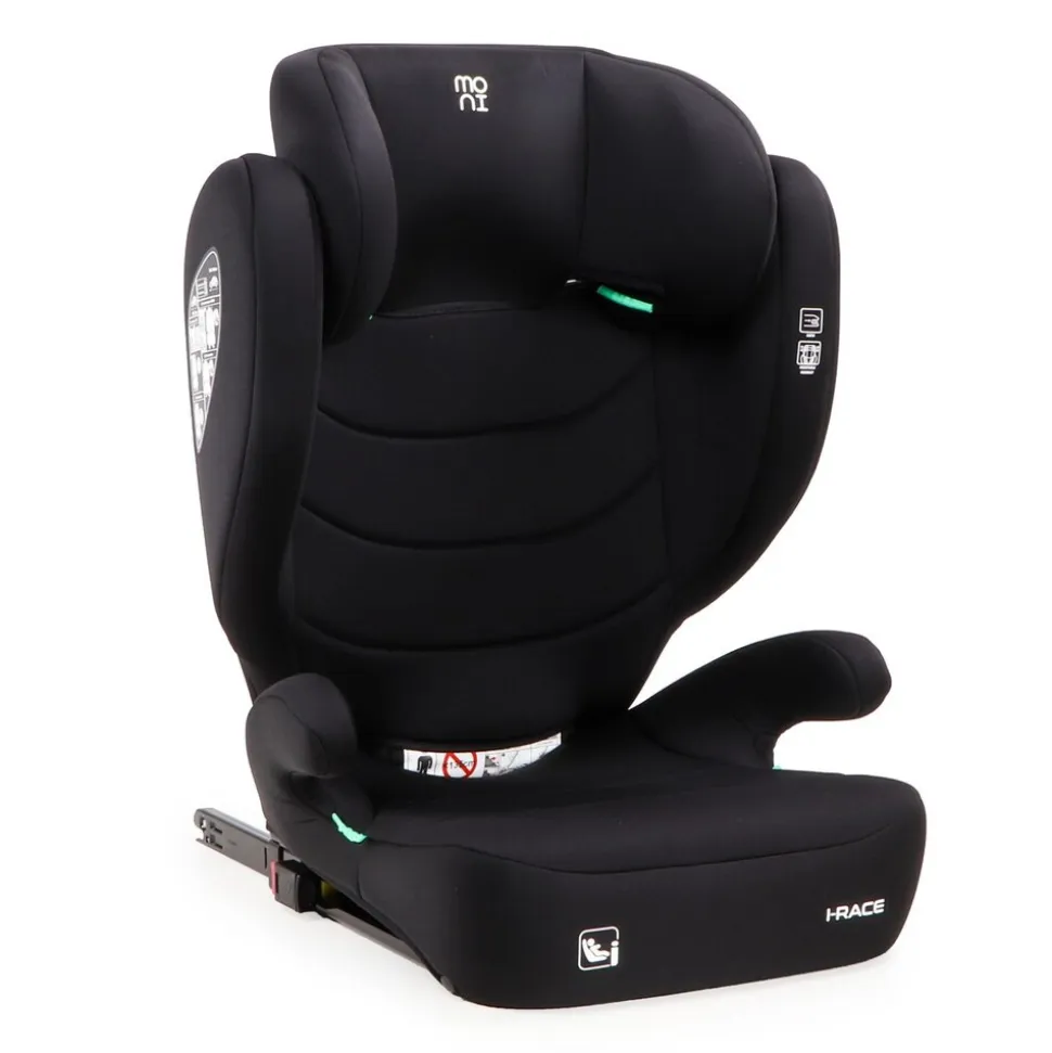 Moni Kindersitz i-Race i-Size 100-150 cm Isofix Rückenlehne abnehmbar Kopfstütze schwarz