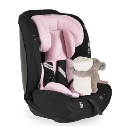 Moni Kindersitz i-Size Start (76-150cm) Kopfstütze verstellbar, Kuscheltier rosa