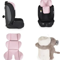 Moni Kindersitz i-Size Start (76-150cm) Kopfstütze verstellbar, Kuscheltier rosa