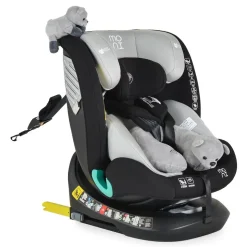 Moni Kindersitz Serengeti i-Size (40-150cm) Isofix, Kuscheltier, Nackenkissen grau