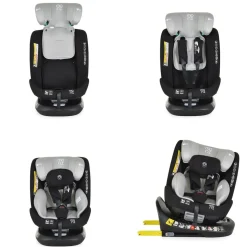 Moni Kindersitz Serengeti i-Size (40-150cm) Isofix, Kuscheltier, Nackenkissen grau