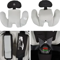 Moni Kindersitz Serengeti i-Size (40-150cm) Isofix, Kuscheltier, Nackenkissen grau