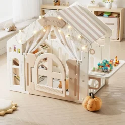 Moni Kinderspielhaus multifunktional Matte Aufbewahrungsboxen Tisch Lichter beige