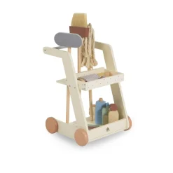 Moni Kinder-Spielzeugputzwagen W10D787 Holz Besen Mopp Schwamm Bürste mit Räder beige