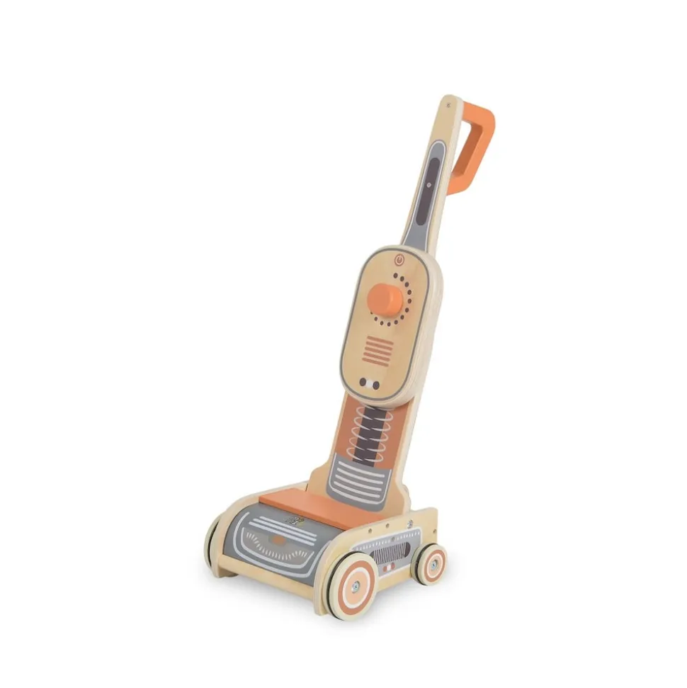 Moni Kinder-Spielzeug Staubsauger W10D888 Holz, Spiel-Schmutz, Räder, ab 3 Jahre orange