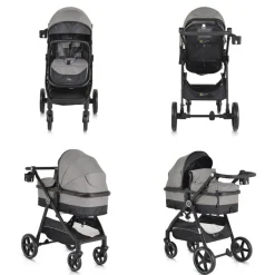 Moni Kinderwagen 2 in 1 Tokyo 22 kg umbaubar Wickeltasche Stoßdämpfer klappbar grau