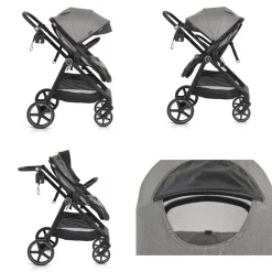 Moni Kinderwagen 2 in 1 Tokyo 22 kg umbaubar Wickeltasche Stoßdämpfer klappbar grau