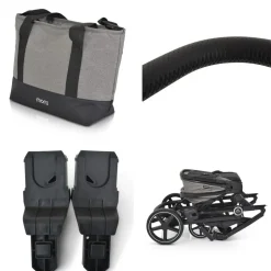 Moni Kinderwagen 2 in 1 Tokyo 22 kg umbaubar Wickeltasche Stoßdämpfer klappbar grau