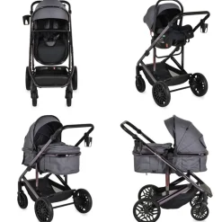 Moni Kombikinderwagen 3 in 1 all Road umbaubar Babyschale Sportsitz Tragetasche grau
