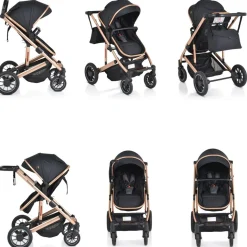 Moni Kombikinderwagen 2 in 1 Thira Babywanne, umbaubar, Sportsitz, Fußabdeckung schwarz