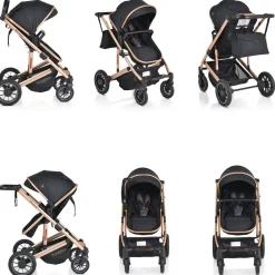Moni Kombikinderwagen 2 in 1 Thira Babywanne, umbaubar, Sportsitz, Fußabdeckung schwarz