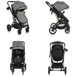 Moni Kombikinderwagen Rafaello 2 in 1, umbaubar, Sportsitz, Fußabdeckung, Tasche grau