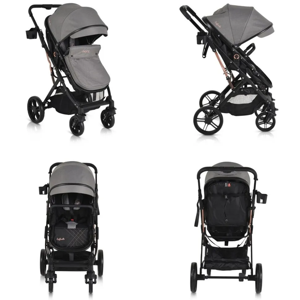 Moni Kombikinderwagen Rafaello 2 in 1, umbaubar, Sportsitz, Fußabdeckung, Tasche grau