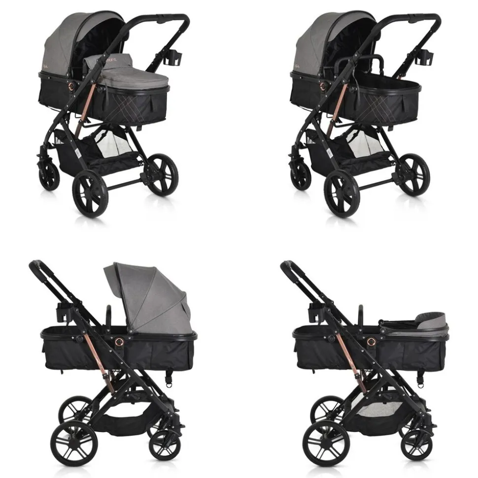 Moni Kombikinderwagen Rafaello 2 in 1, umbaubar, Sportsitz, Fußabdeckung, Tasche grau