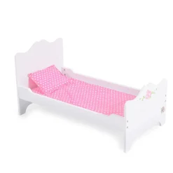 Moni Puppenbett PH12B019 aus Holz, Maße 48 x 32 x 30 cm, Kissen und Unterlage weiß