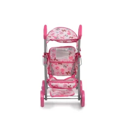 Moni Puppenwagen Flower Garden, Rückenlehne und Griffe verstellbar klappbar Korb pink