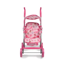Moni Puppenwagen Flower Garden, Rückenlehne und Griffe verstellbar klappbar Korb pink