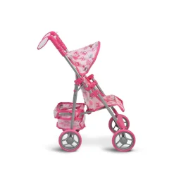 Moni Puppenwagen Flower Garden, Rückenlehne und Griffe verstellbar klappbar Korb pink