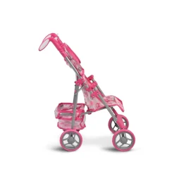Moni Puppenwagen Flower Garden, Rückenlehne und Griffe verstellbar klappbar Korb pink
